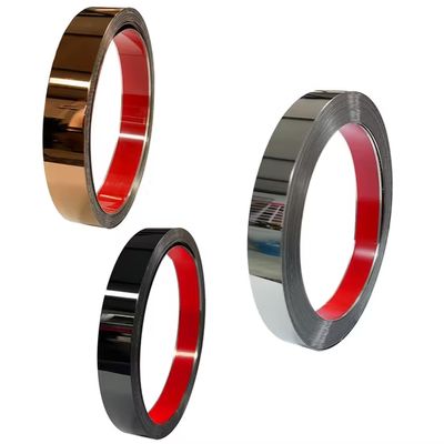 Prezzo buono PVD Color Coating Mirror Surface 201 Grade Stainless Steel Tile Trim Adesive Roll Flat Trim in linea