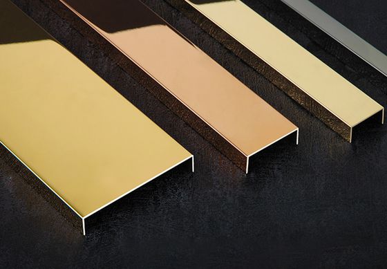 Profilo a U in acciaio inossidabile a specchio dorato con finitura anti-impronta e spessore di 0,65 mm