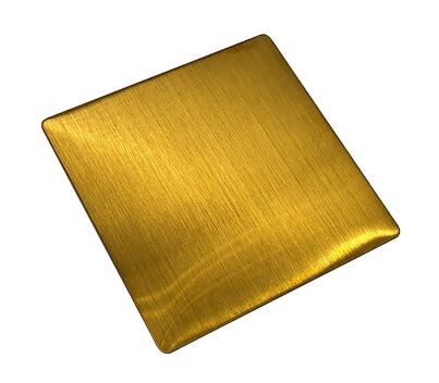 Lamiera in acciaio inox colorata con rivestimento PVD color oro, finitura hairline