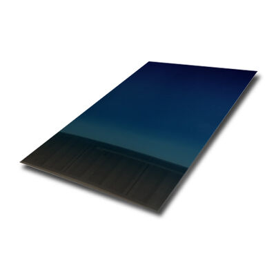 Lamiera SS a specchio, lamiera di acciaio inossidabile con finitura a specchio grado 304 n. 8 con rivestimento di colore sfumato blu PVD Klein