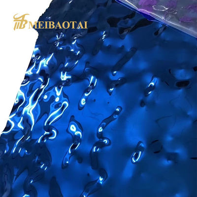Lamiera in acciaio inossidabile con finitura a specchio, rivestimento PVD blu e motivo a onda d'acqua, spessore 0,55 mm, per applicazioni decorative