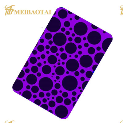 Prezzo buono Fogli di acciaio inossidabile PVD di colore viola inciso con pellicola in PVC da 70 micron e spessore di 1,15 mm in linea