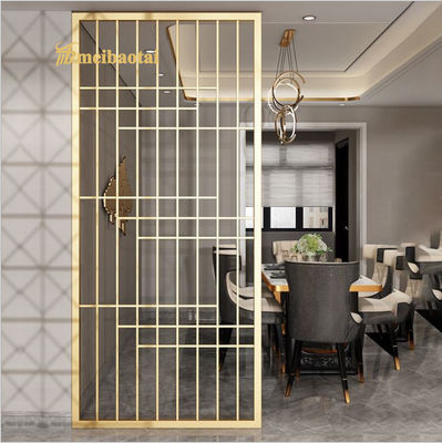 Prezzo buono Divisorio per ambienti in acciaio inossidabile 201 con finitura golden hairline e pellicola in PVC da 70 micron per spazi moderni in linea